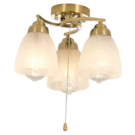 3-Light Flush Mount Ceiling Light with Pull Chain, Modern Lighting Golden