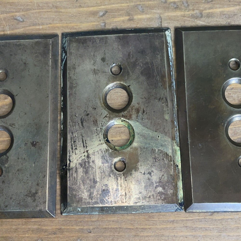 3 Vtg Antique Brass Push Button Switch Plate Box Cover