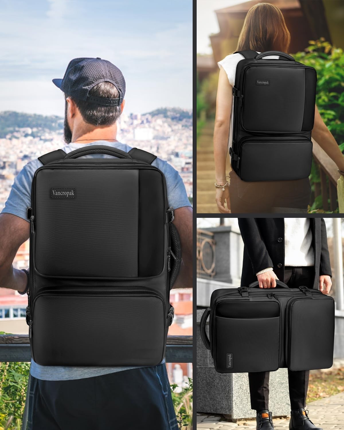 Vancropak 47L Expandable Carry On Travel Backpack w/3 Cubes Flight Approved