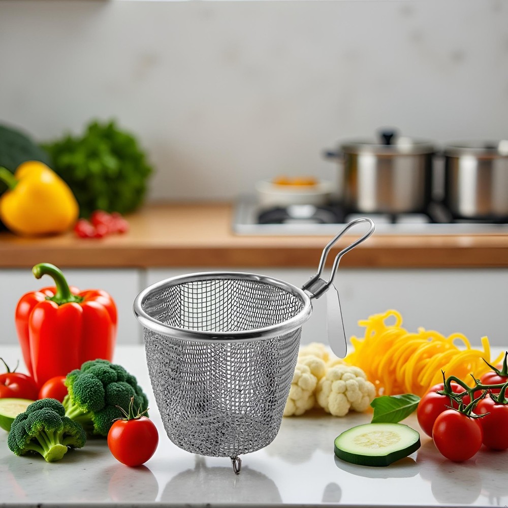 Silver Dumpling Noodle Strainer, Fine Mesh Strainer with Handle Colanders Foo...