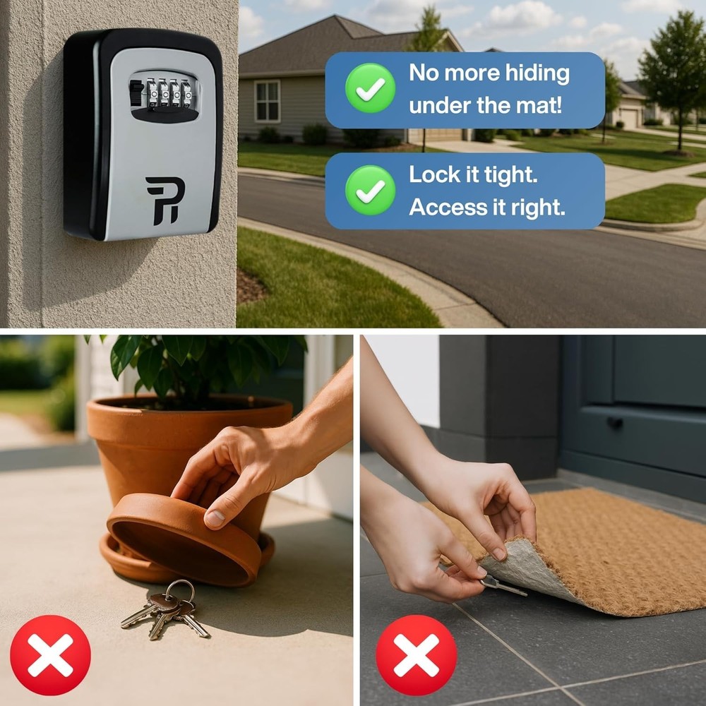 Key Lock Box with Code for Outside - Wall Mount Lockbox for Keys Outdoor - Co...