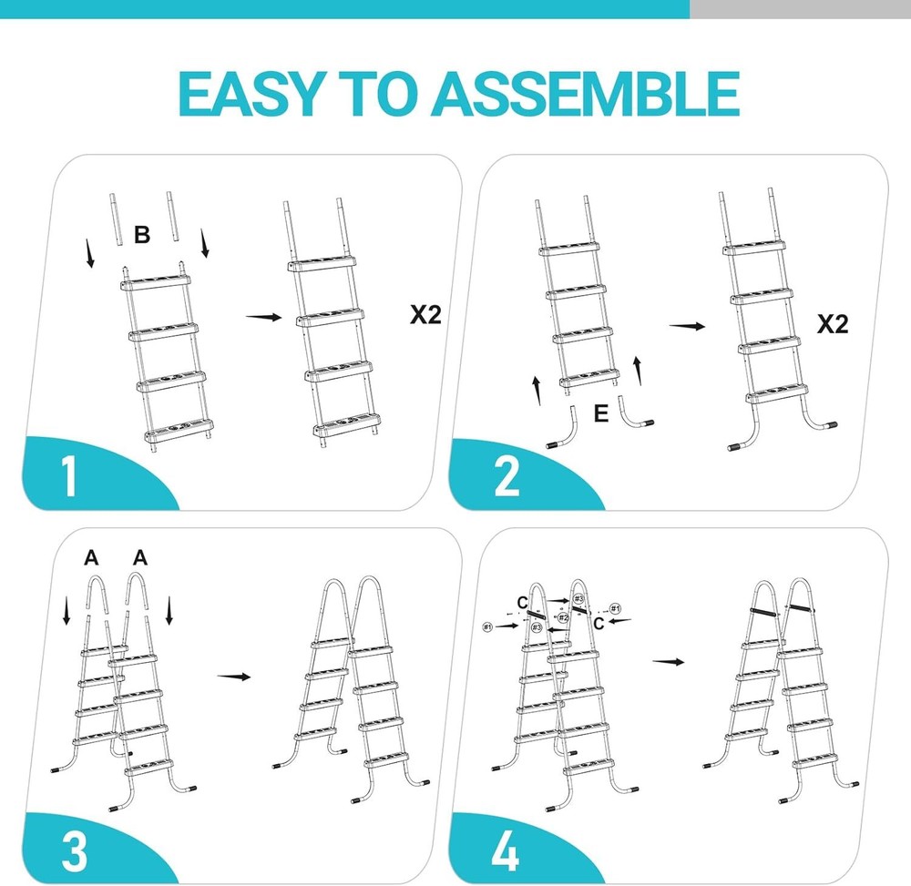 Metal Frame Above Ground Swimming Pool Entry,4 Step Exit Ladder for 52"Wall Pool