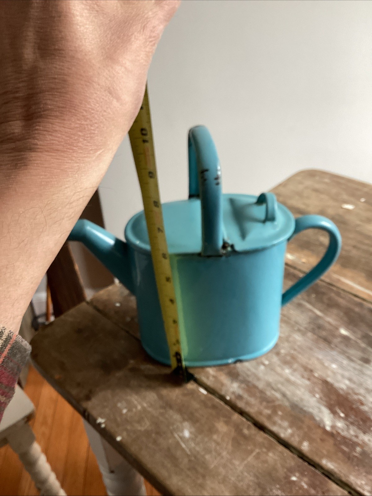Antique Light Blue Enamel Ware Watering Can c1900 European Vintage