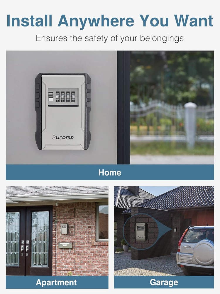 Key Lock Box with Key Hook, Resettable 4-Digit Combination, Waterproof Key Stora