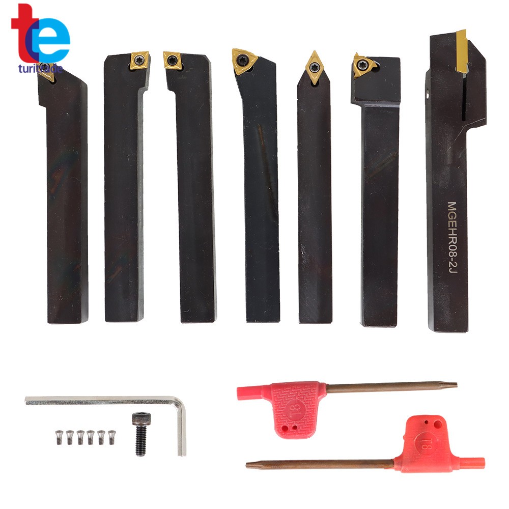 7Pcs Carbide Indexable Turning Tool 1/2" Tool Bit Thread Insert+Holder For Lathe