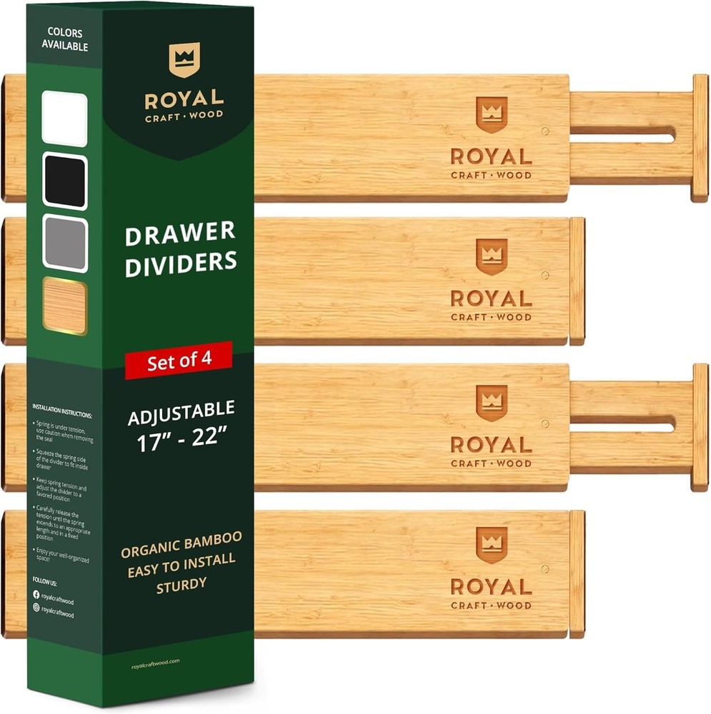 Adjustable Drawer Separator Splitters - 17–22 Inches