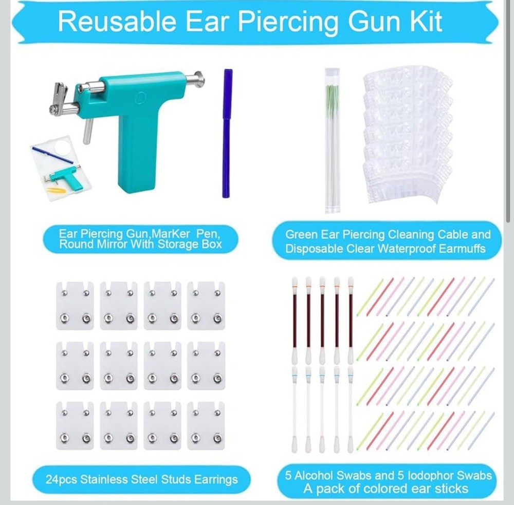 Ear Piercing Gun Kit,Reusable Multi Purpose Ear Piercing Kit - 204 Pcs