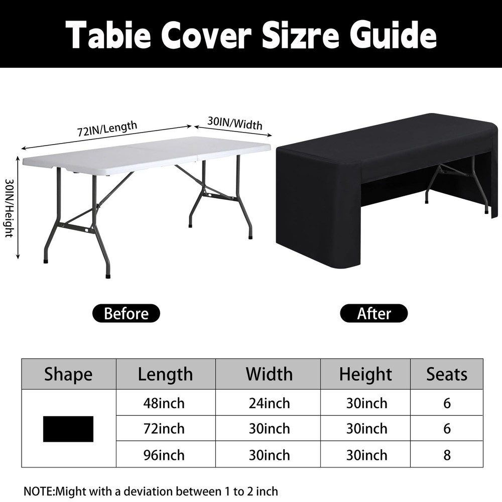 30 x 72 inch Rectangle Fitted Open Back Tablecloth for 6 FT Folding Table Was...