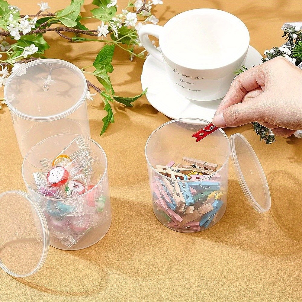 5pcs Transparent Column Plastic Bead Containers with Hinged Lids 8x8.3cm Plastic