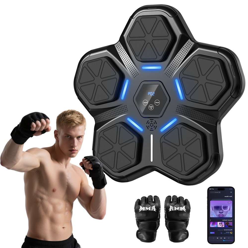 HTM Music Boxing Machine, Interactive Punching Trainer 9 Modes & Boxing Gloves