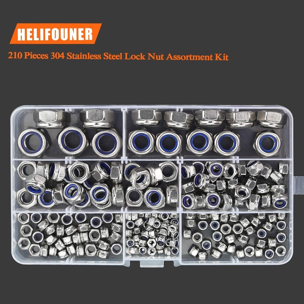 Versatile 210-Piece Nylon Insert Lock Nuts Set – 304 Stainless Steel Quality