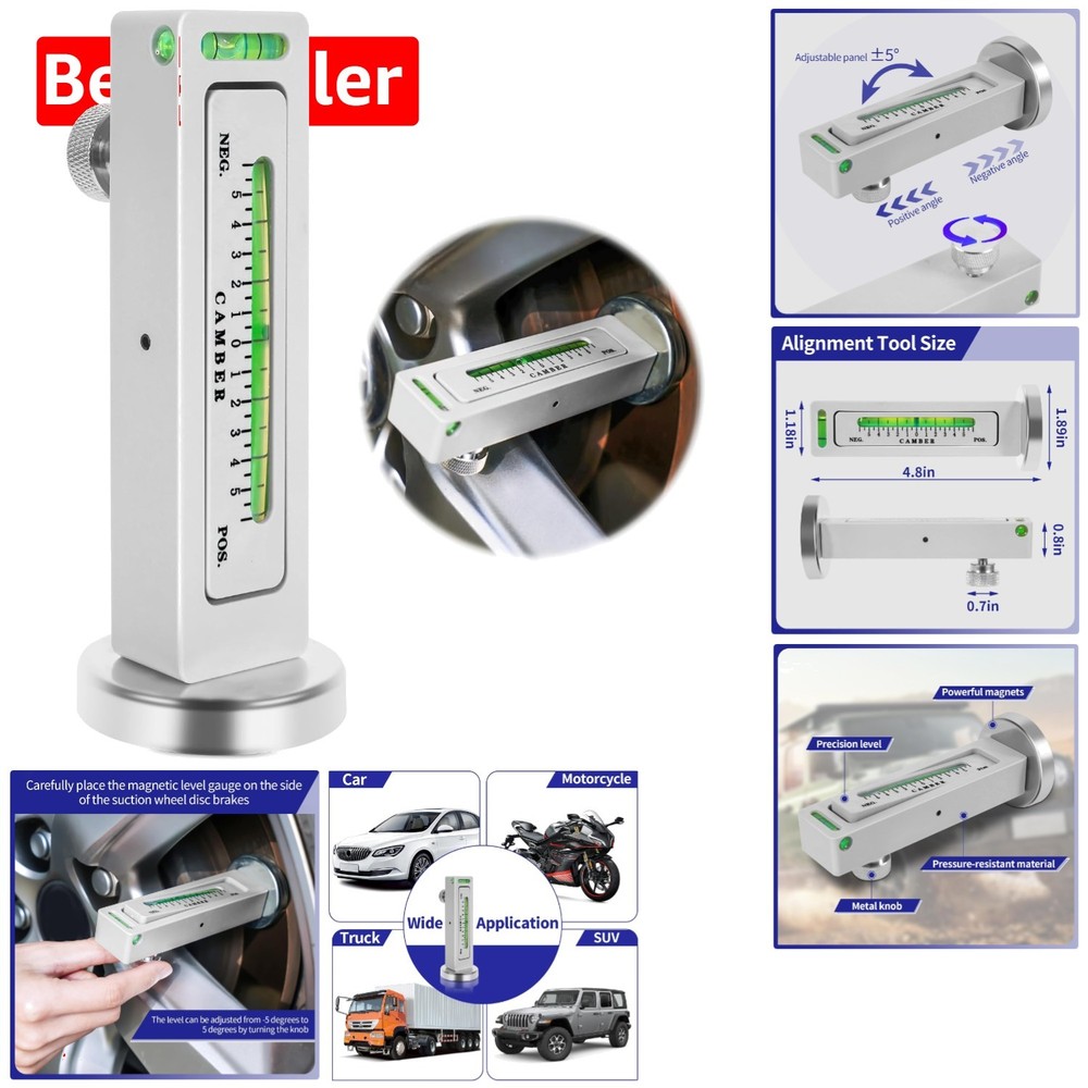 Adjustable Magnetic Camber Gauge Tool for Precise Automotive Wheel Alignment