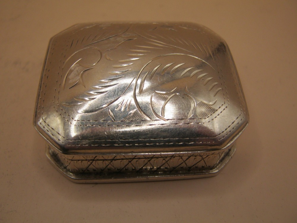 Vintage Solid Silver Cushion Shaped peppermint Box With Engraved Border
