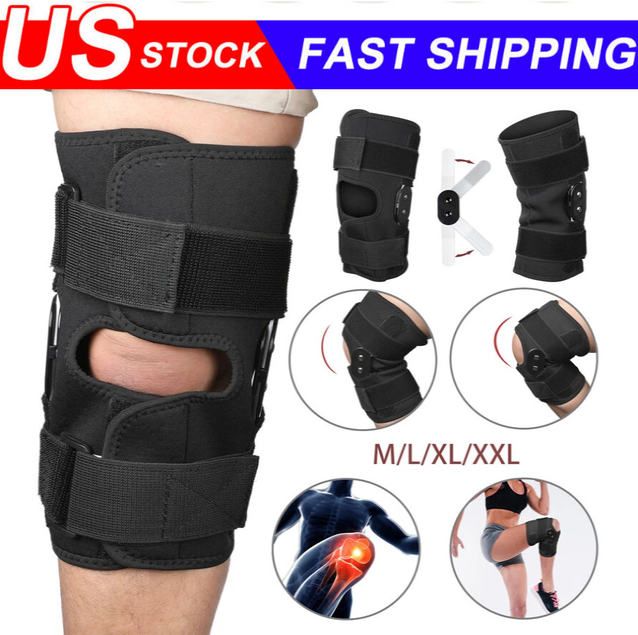 Hinged Knee Brace Compression Sleeve Joint Support Open Patella Stabilizer Wrap
