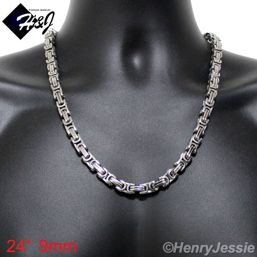 18-40"MEN's Stainless Steel 4mm/6mm/9mm Silver Byzantine Box Link Chain Necklace