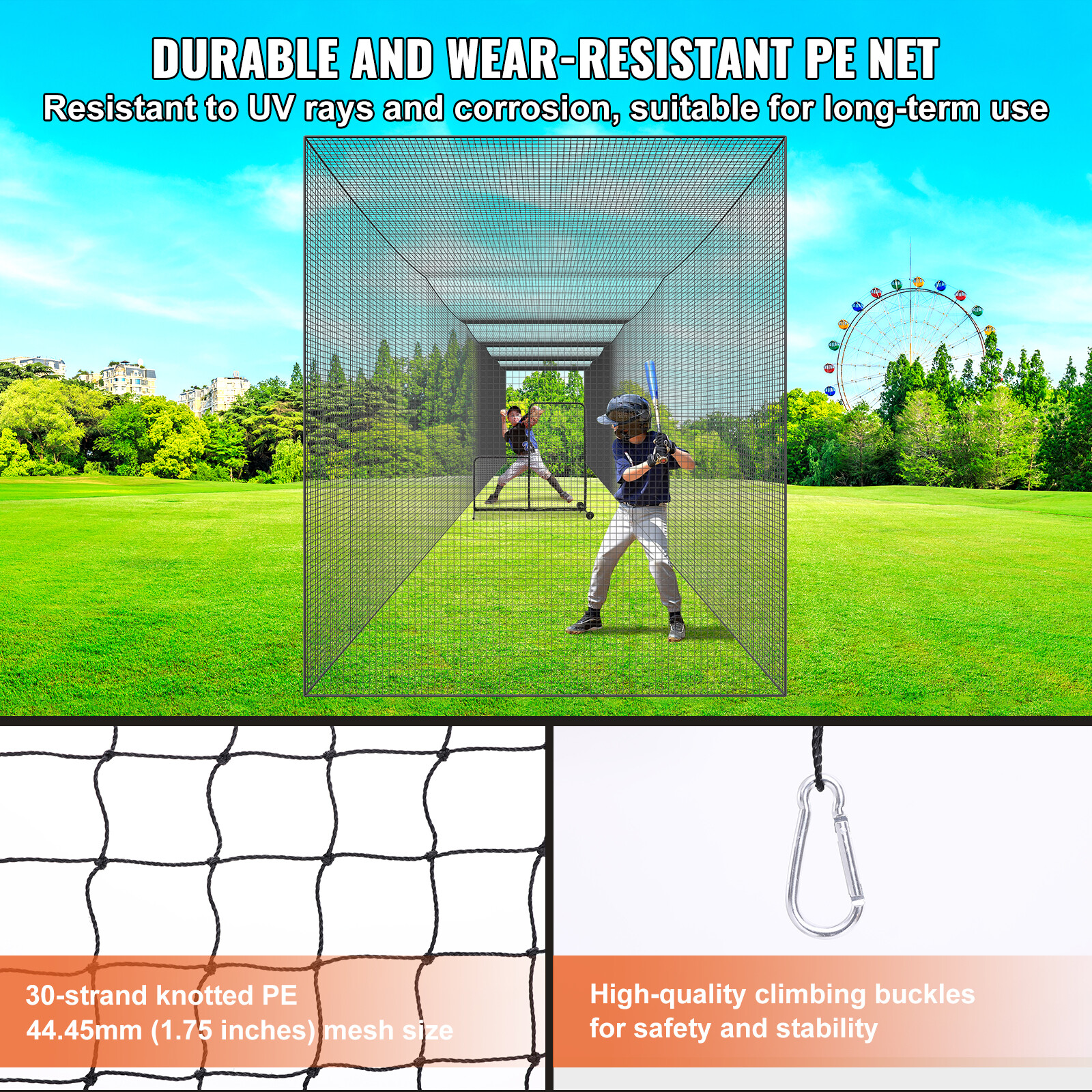 VEVOR 70FT Softball Baseball Cage Netting Heavy Duty PE Pitching Batting Net