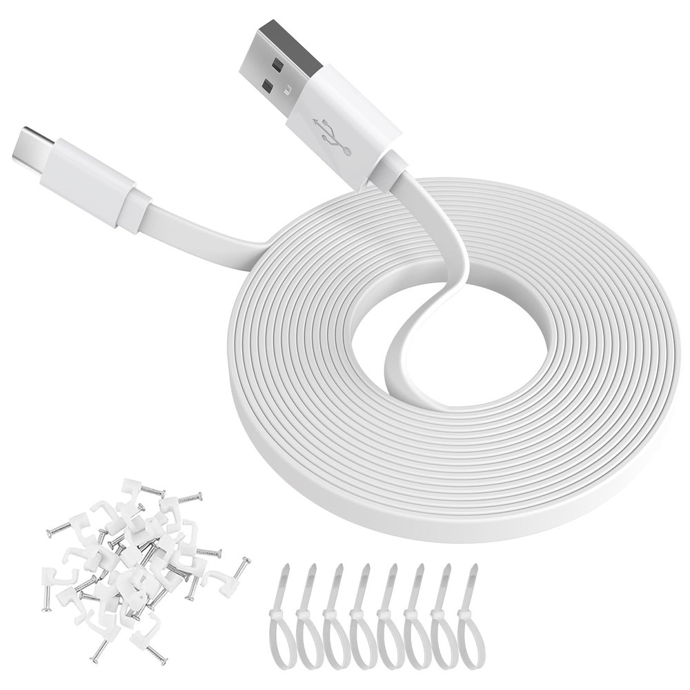 10FT/3M Flat Power Extension Cable for USB C Enabled Home Security Cameras or...