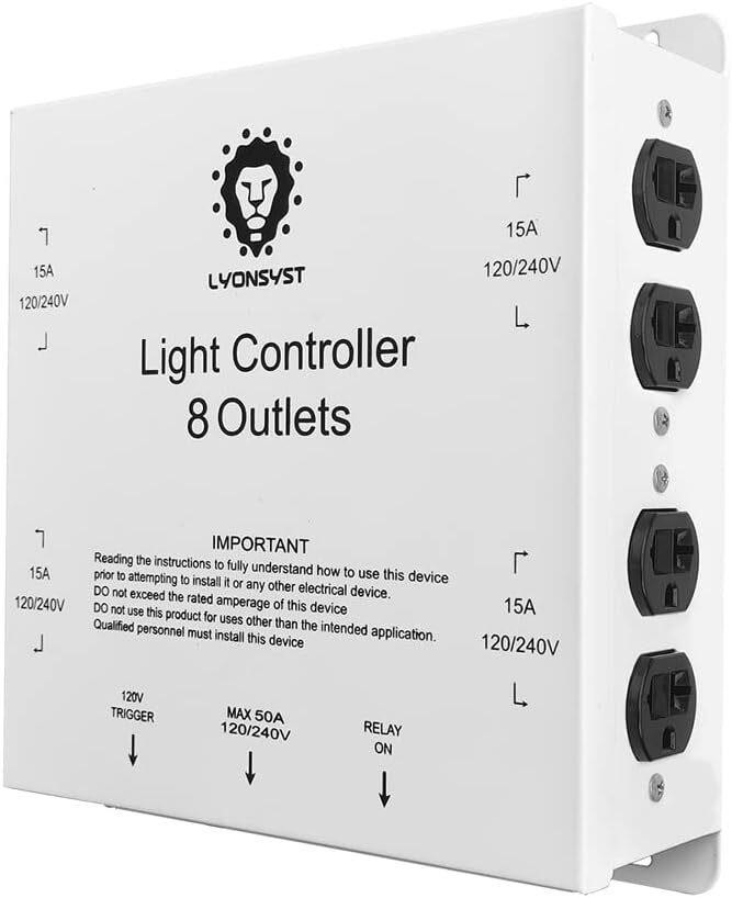 LYONSY Hydroponic Master Light Relay Controller 8 Outlet 240V 50A Trigger Cord