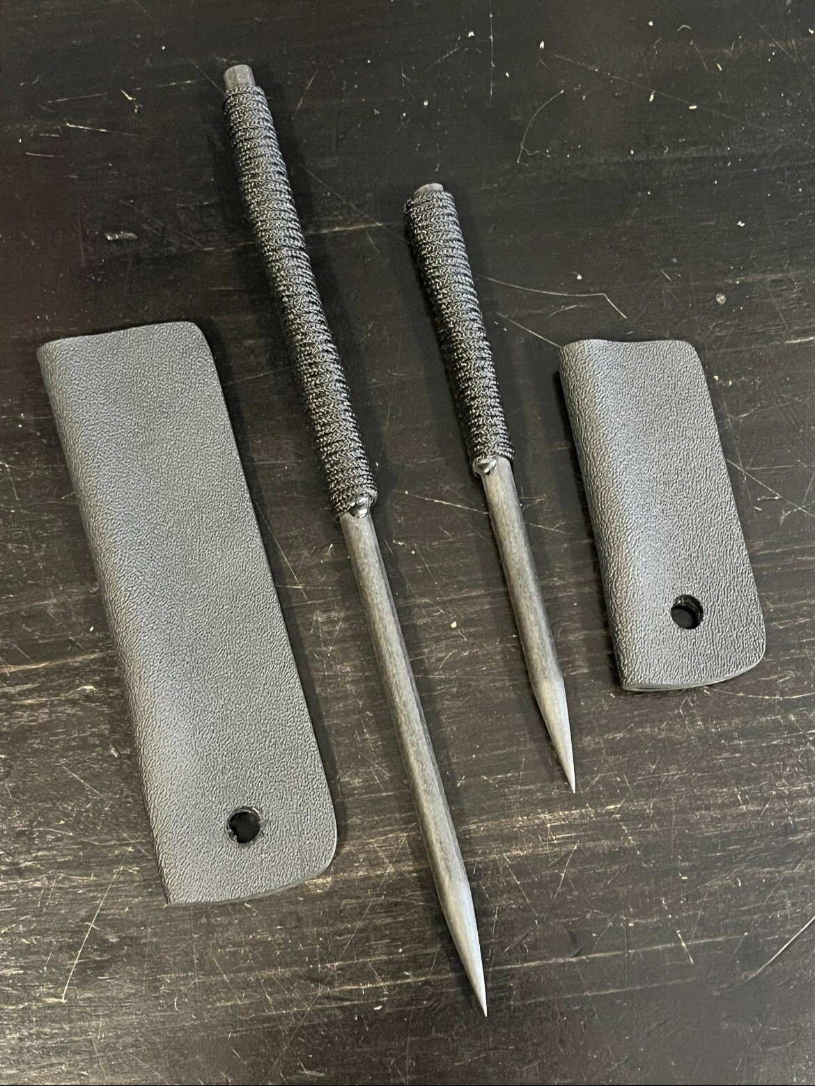 Black G10 Spike Set With Kydex Sheaths, Icepick Set, G10 EDC Tactical Tool