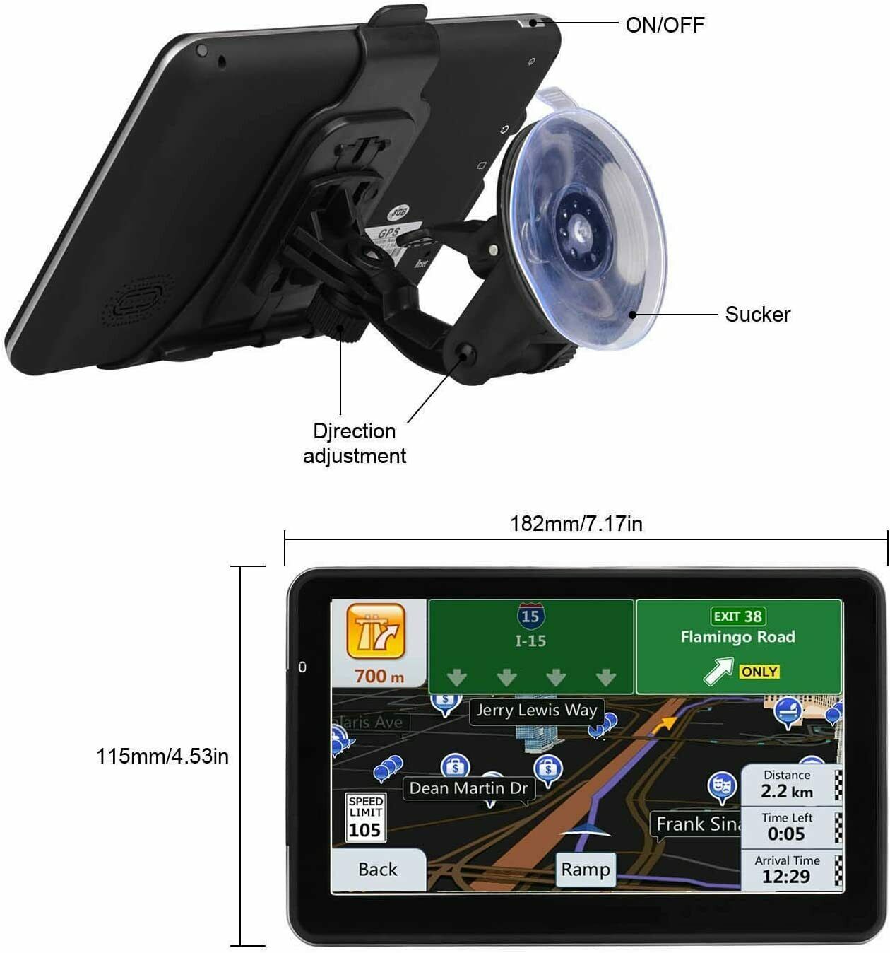 7 Inch Car Gps Navigation Touch Screen 8G+256M With Maps Spoken Direction 710