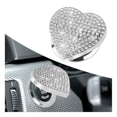 Bling Push Start Button Cover,Heart Design Engine Start Button Cover with White