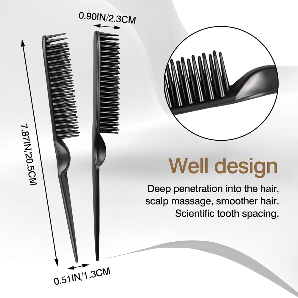 3-Row Rat Tail Styling Comb Set (4PCS) – Flexible for Detangling, Medium