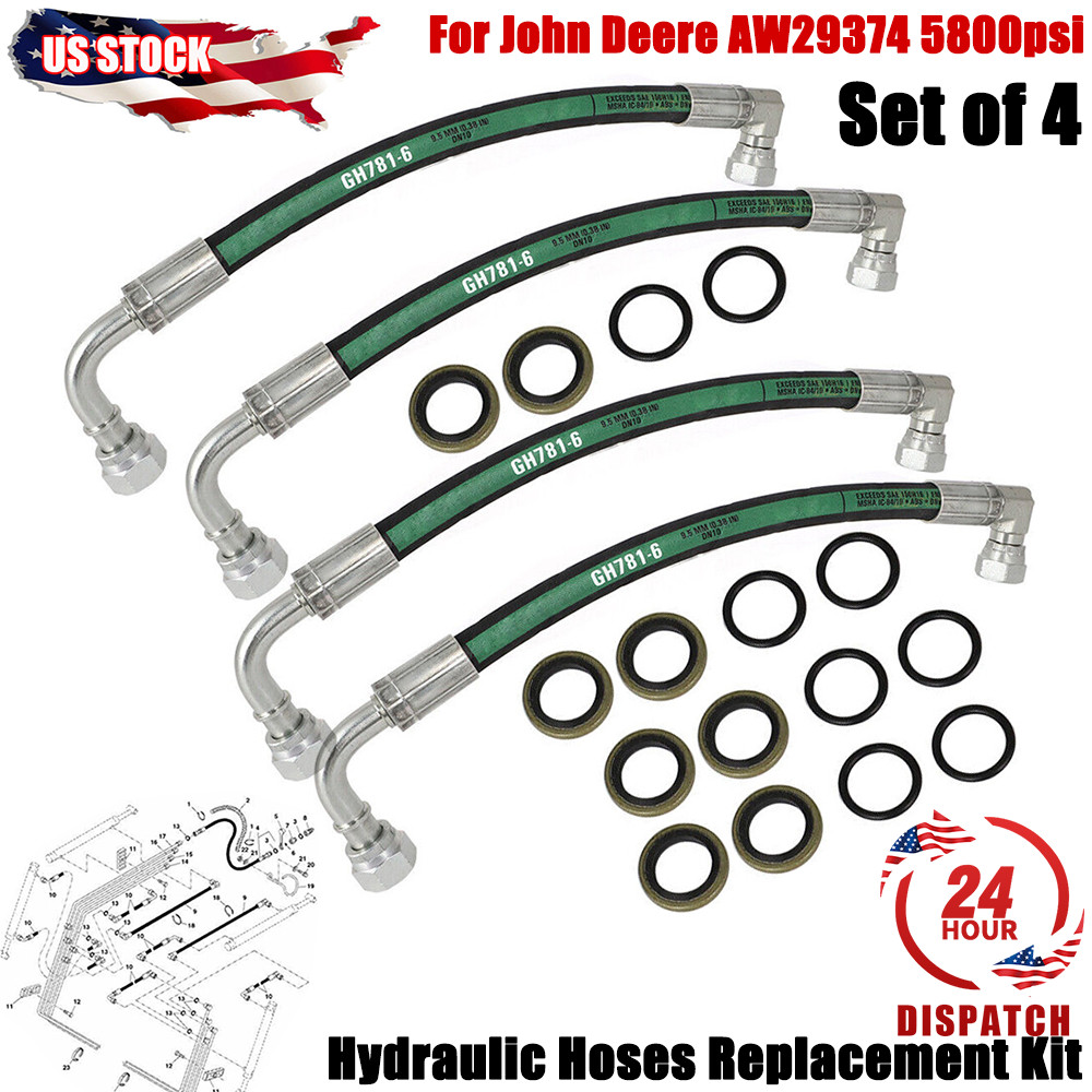 Set of 4 AW29374 -5800psi XTREME-DUTY -EATON Hose- for JOHN DEERE AW29374 US