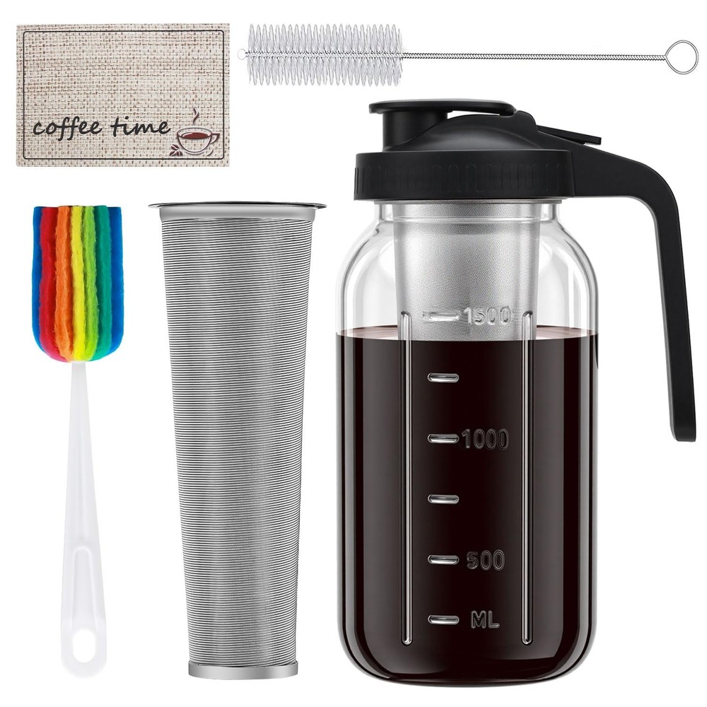 Cold Brew Coffee Maker, 64oz Cold Brew Pitcher with Stainless Steel Filter & ...