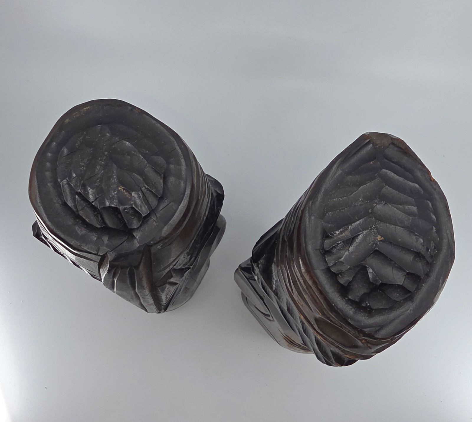 Pair Of Vintage Japanese Hokkaido Ainu Nipopo Hand Carved Wooden Statues 9"