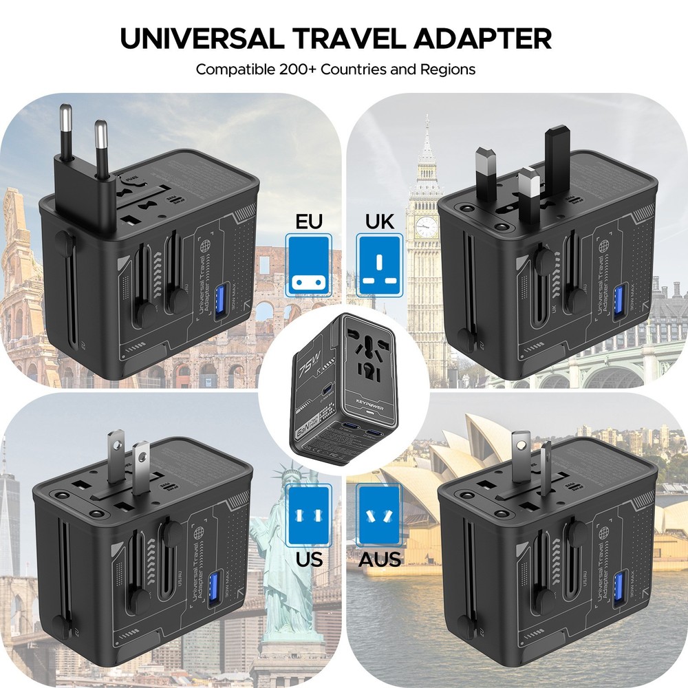 Universal Travel Adapter Wall Plug, Compatible with Laptops, Tablets, iPhones