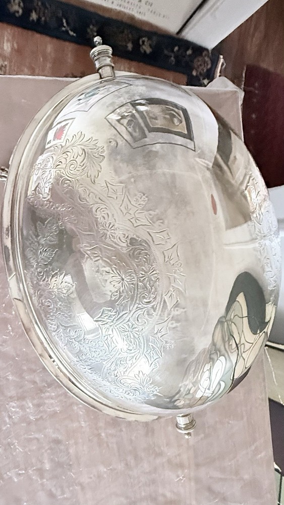 Antique Mappin & Webb Silver Plate Roll Top Engraved Rose Pattern Serving Warmer