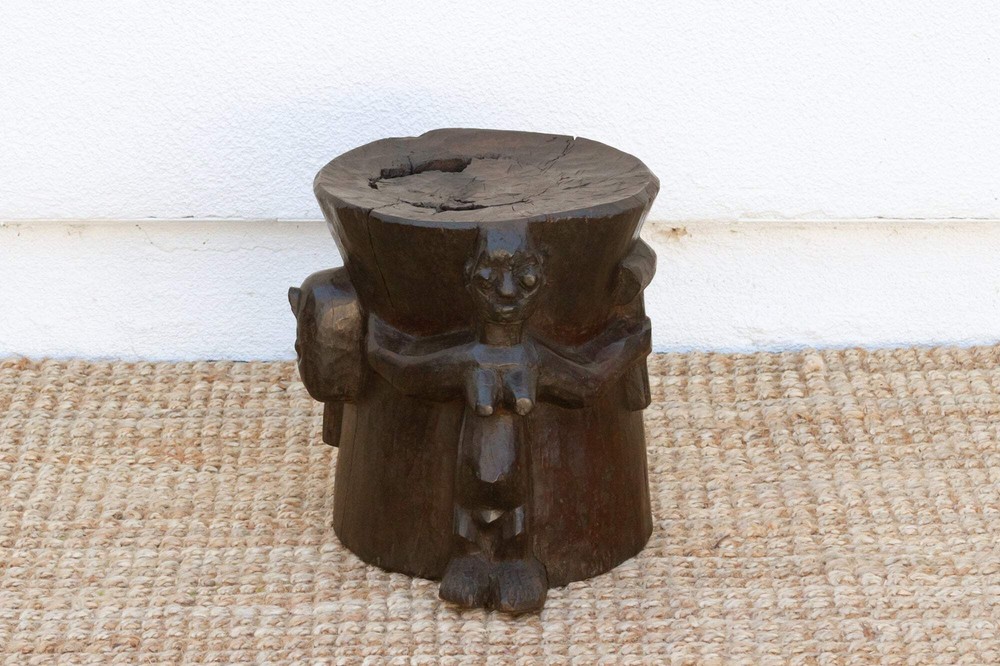 Ebonized Brown Pedestal Shango Stool