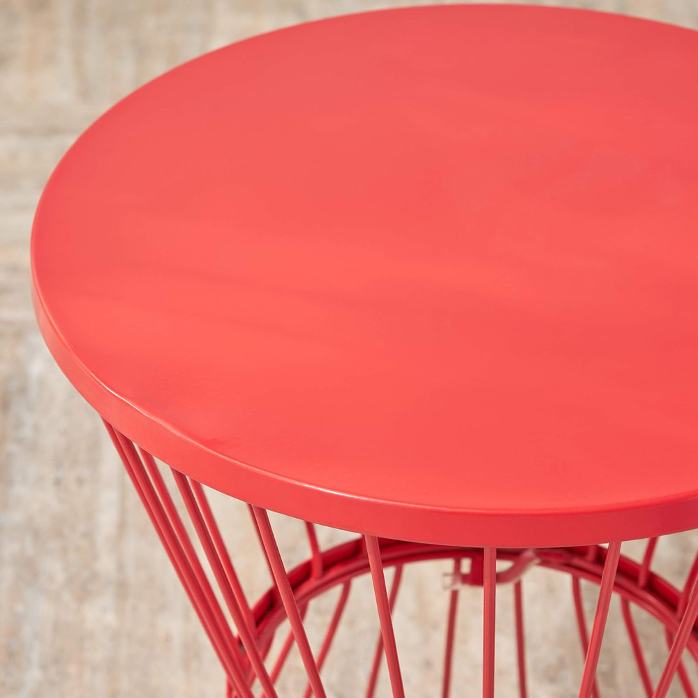 Lassen Outdoor 16" Iron Side Table, Matte Red