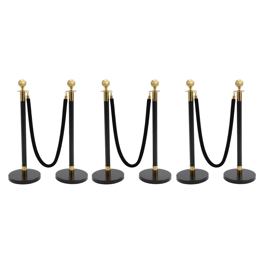 6 PCS Black Stainless Stanchion Posts with 4 Ropes Crowd Control Queue Barrier