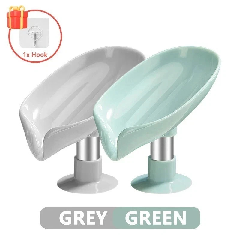 1-2Pcs Leaf Shape Soap Box Drain Soap Holder Bathroom Suction Cup Draining Dish*