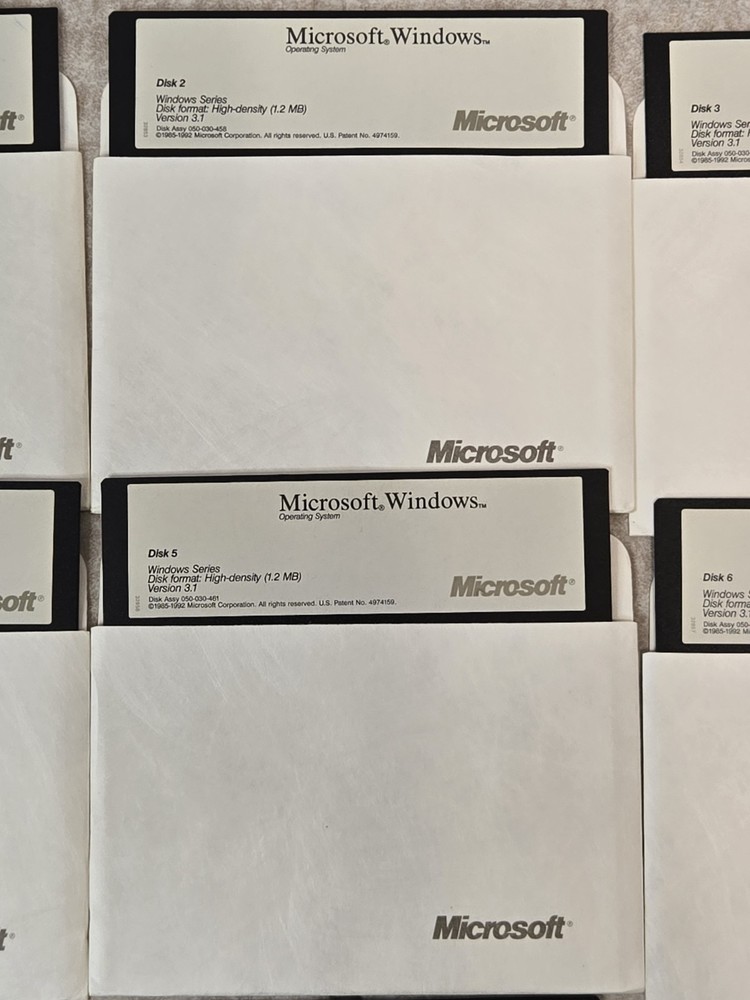 Microsoft Windows Version 3.1 Operating Software 5.25" Floppy Disks 7 OEM Disks