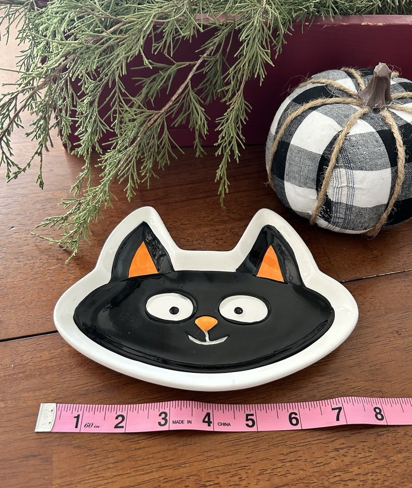 Ceramic Retro Black Cat Trinket Dish