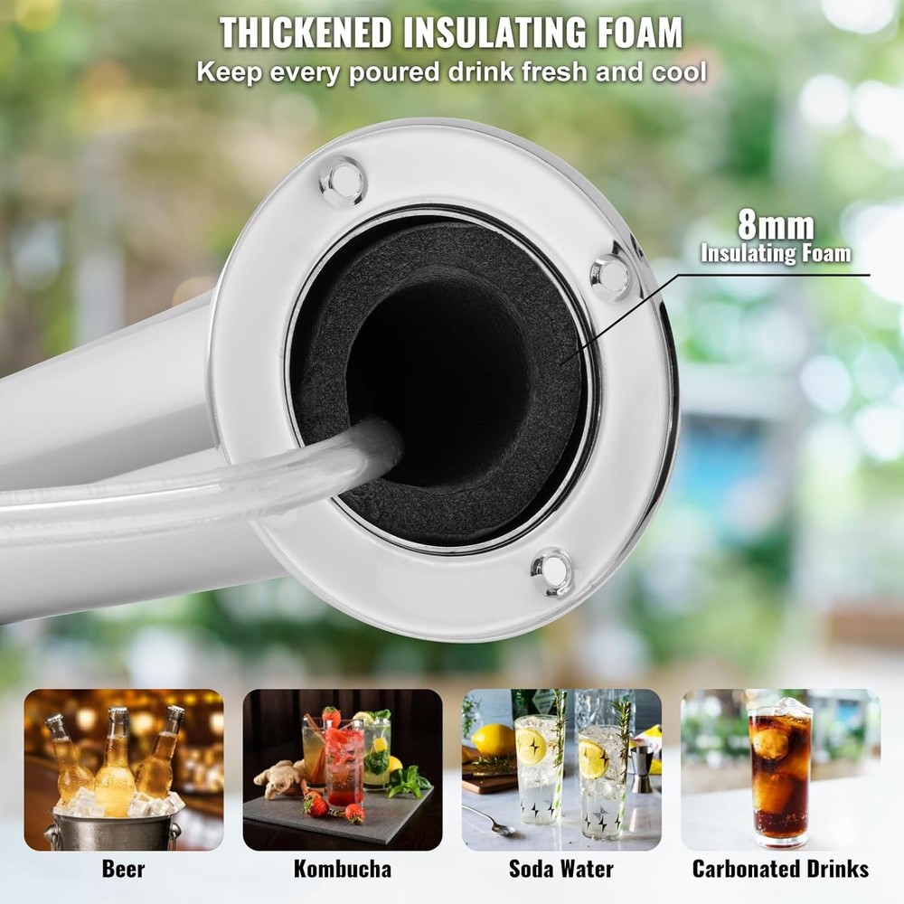VEVOR Triple Taps Draft Beer Tower Dispenser, Stainless Taps, Silver
