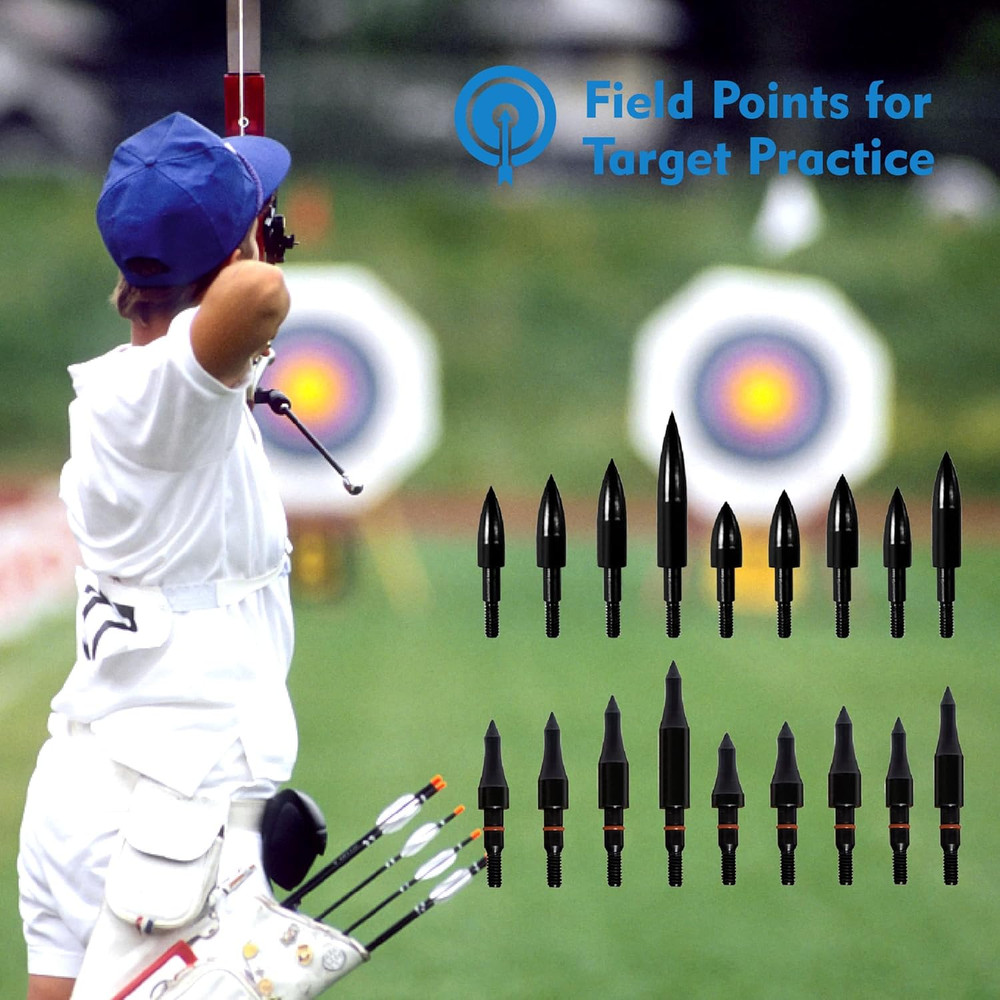 12Pcs Archery Field Tips 100-200 Grain for Recurve & Compound Bows