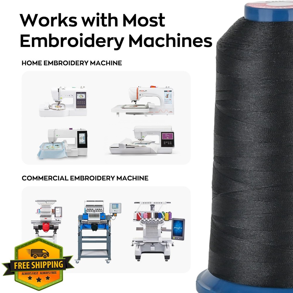 Poolin 40WT Polyester Embroidery Thread Spool Black 4000M