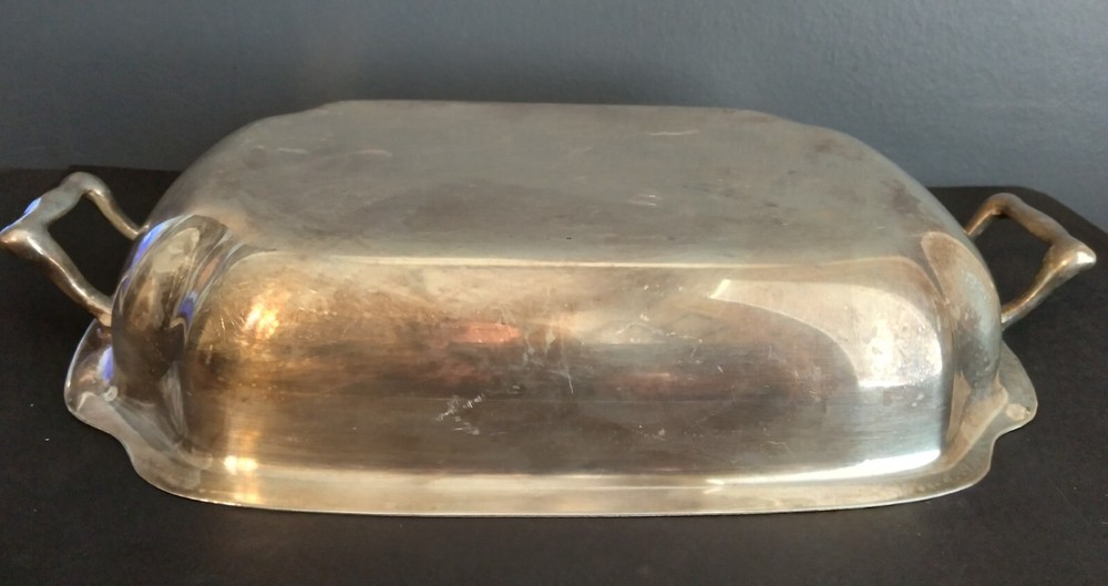 Antique silver serving dish with handled lid, grape design