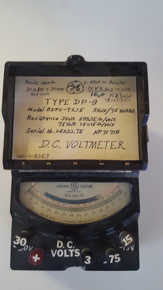 VINTAGE GENERAL ELECTRIC DC VOLTMETER TYPE DP-9 MODEL 8DPV-Y215 #05