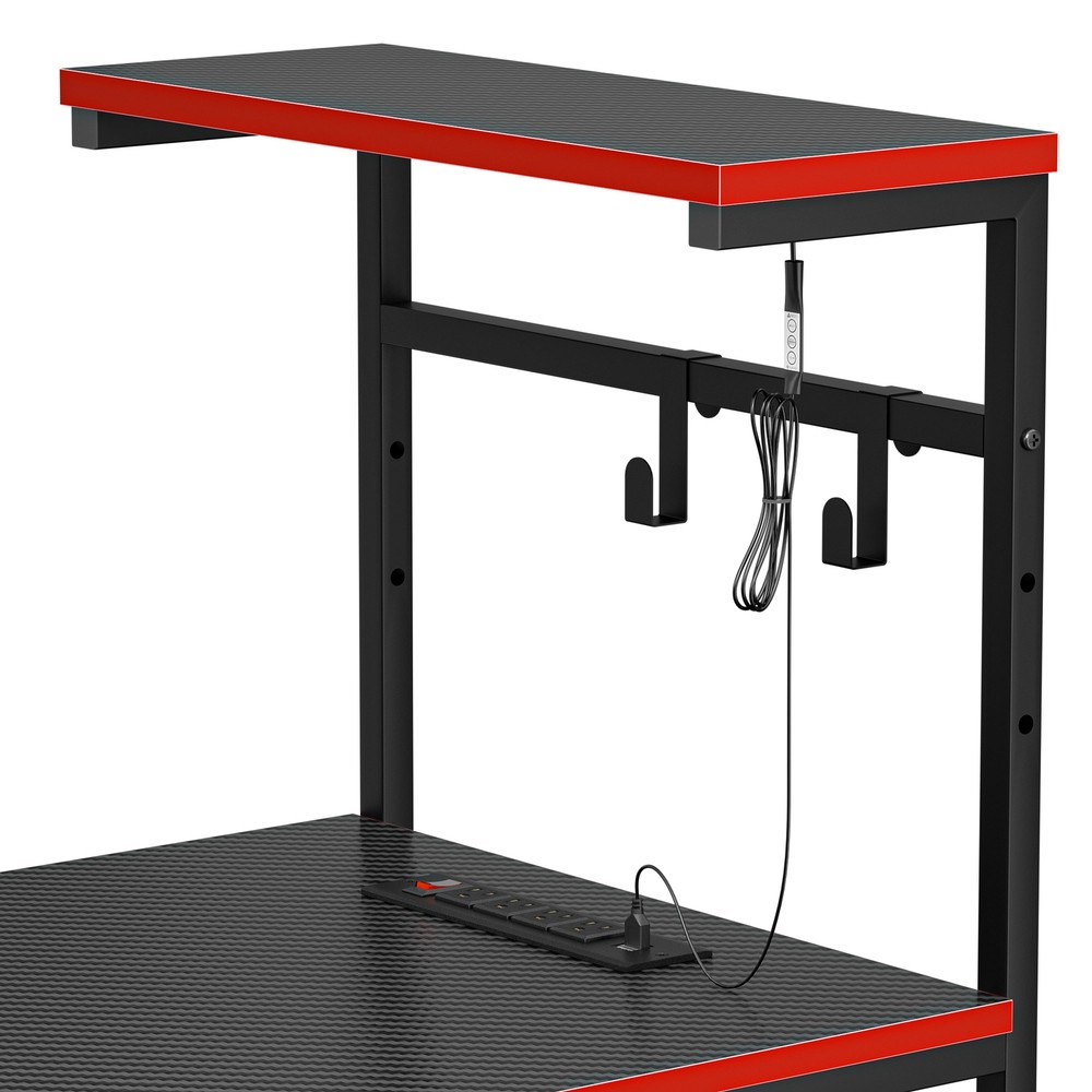 44" Computer Desk Rectangular Gaming Desk with LED Lights & Power Outlets Black