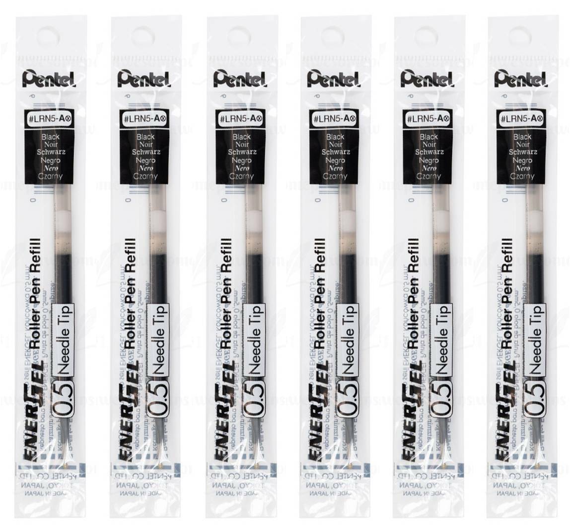 Pentel LRN5 EnerGel Gel Pen Ink Refills, Needle Tip, 0.5mm Fine Point, 6 Packs