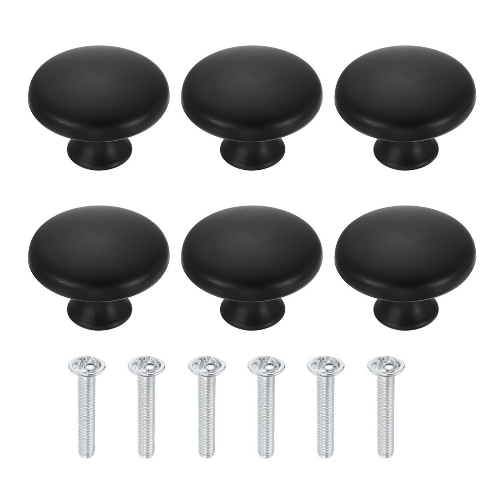 6 Pcs Cabinet Knobs, 1-3/8" (35mm) Diameter Knob for Kitchen, Matte Black
