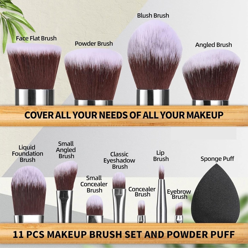 Makeup Kit, BS-MALL, Bamboo 11pcs w/ Sponge