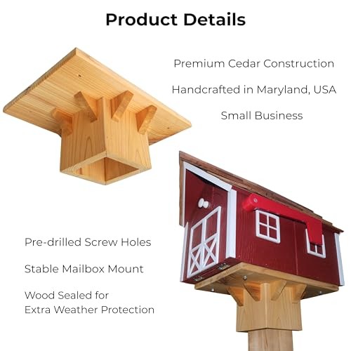 Cedar Mailbox Mount for Large Rural & Amish Mailboxes, Fits 4x4 Post, Hardware