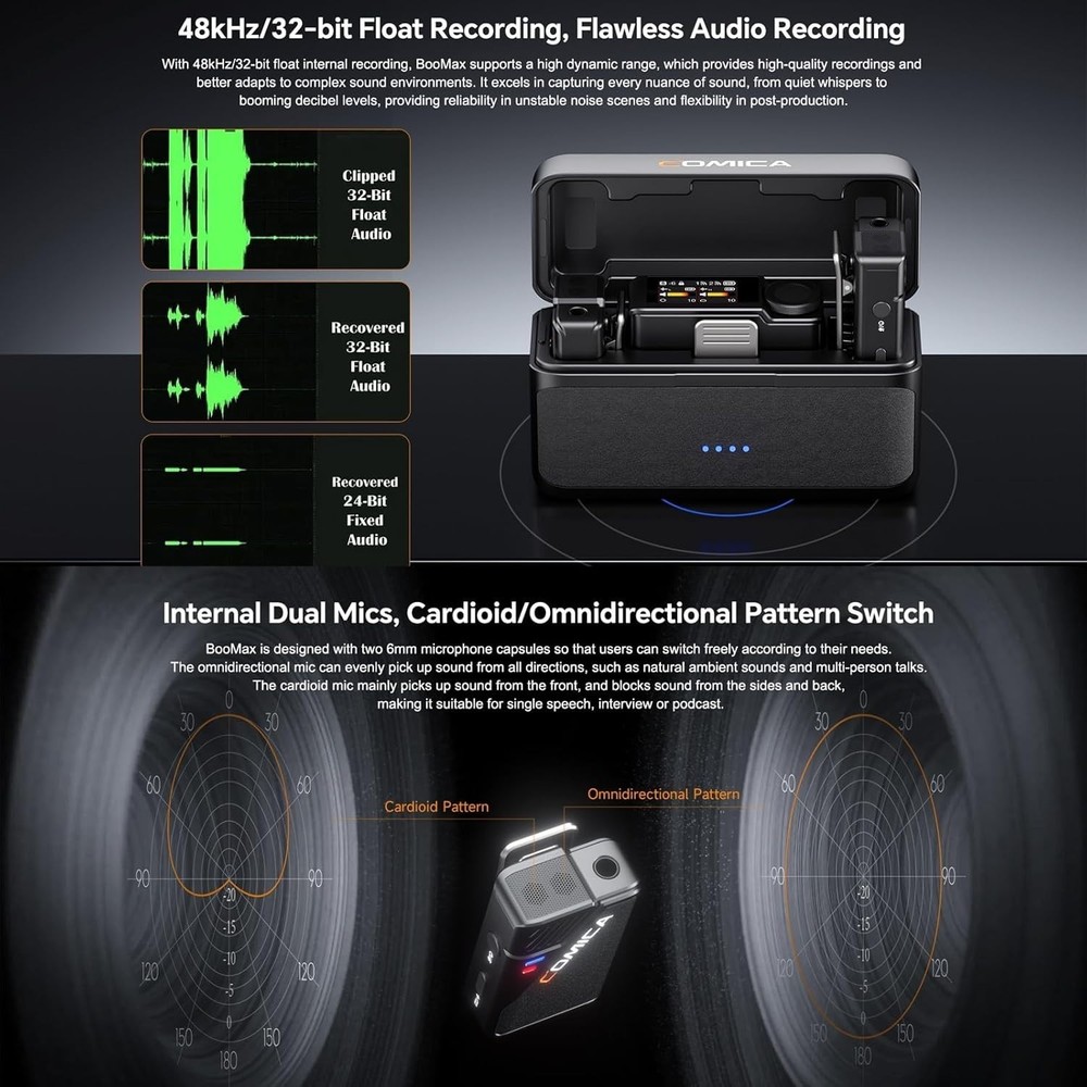 COMICA BooMax Wireless Lavalier Microphone 32Bit Float Bluetooth onboard Storage