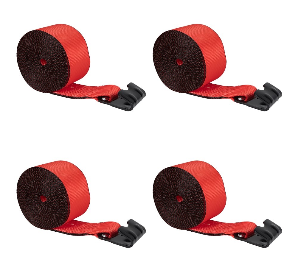 (4 Pack) 4" x 30' Winch Strap with Flat Hook - Red