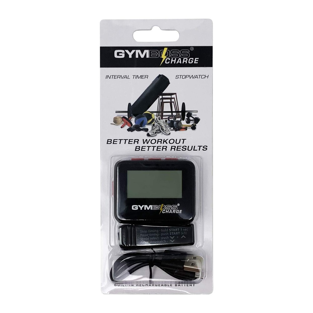 Gymboss Charge Interval Timer and Stopwatch & Watchstrap - Bundle Black / Red